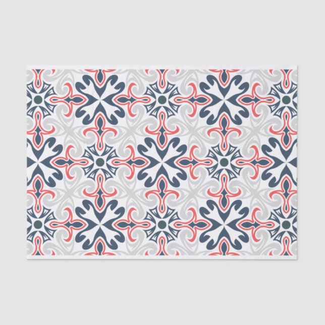 Red and navy blue geometric pattern decoupage tissue paper (Front)