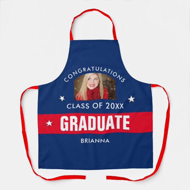 Red and Navy Blue Graduation Photo Apron (Front)