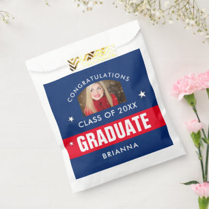 Red and Navy Blue Graduation Photo Custom Favour Bag