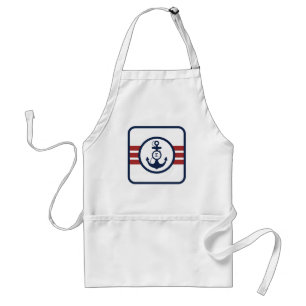 Red and Navy Blue Nautical Monogram Standard Apron