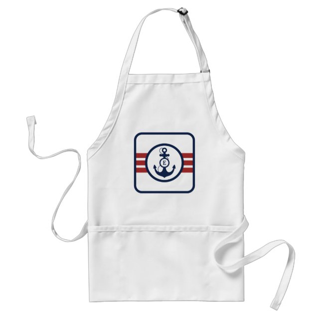 Red and Navy Blue Nautical Monogram Standard Apron (Front)