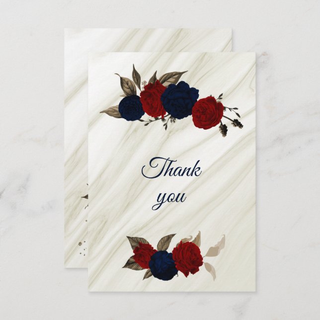 red and navy floral marble thank you card (Front/Back)