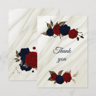 red and navy floral marble thank you card