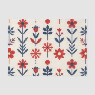 Red and Navy Folk Floral Pattern Tissue Paper