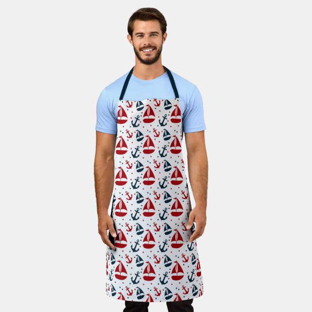 Red and Navy Nautical Series Design 1  Apron (Worn)