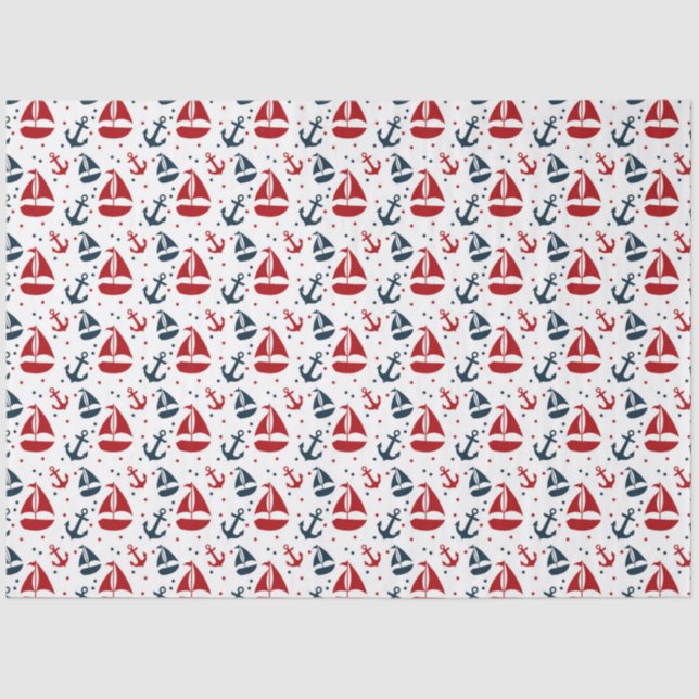 Red and Navy Nautical Series Design 1 Tissue Paper (Front)