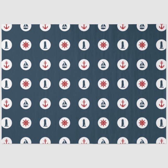 Red and Navy Nautical Series Design 7 Tissue Paper (Front)