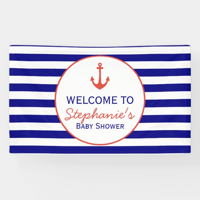 Red and Navy Nautical Striped Baby Shower Banner (Horizontal)
