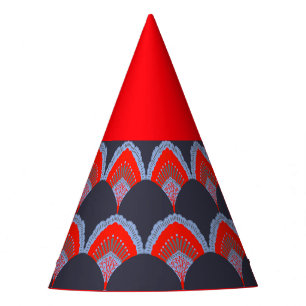 Red and Navy Peacock Feather Party Hat