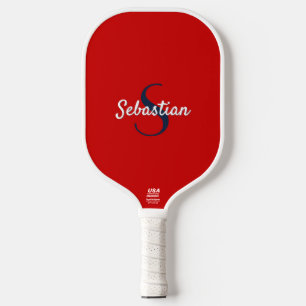 Red and Navy Sporty Preppy Monogrammed Pickleball Paddle