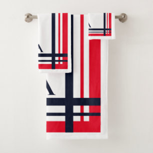 Red and Navy Stripe Personalised Design Bath Towel Set