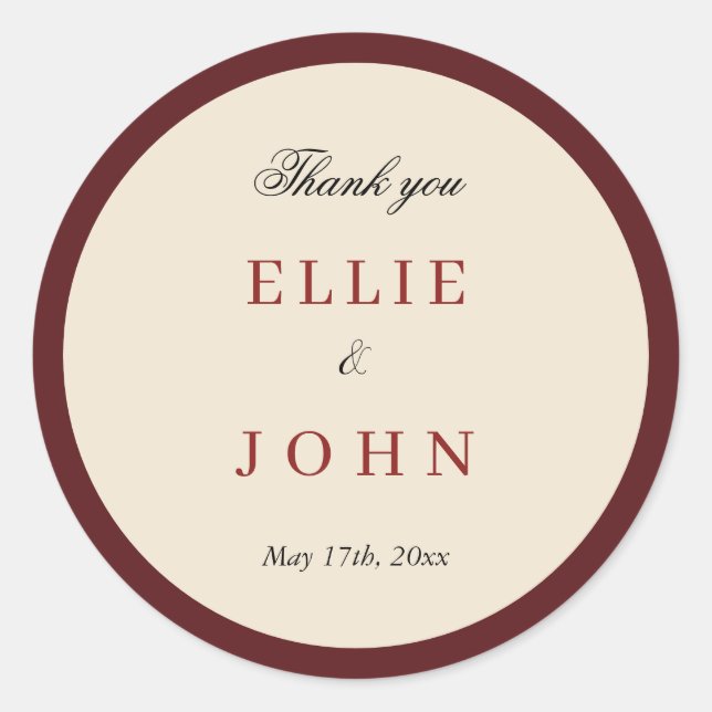 Red And Neutral Formal Wedding  Classic Round Sticker (Front)
