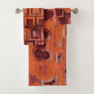 red and orange abstract bath towel set