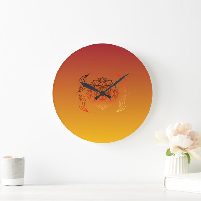 Red and Orange Abstract Canvas, Ethereal Embers Large Clock (Home)