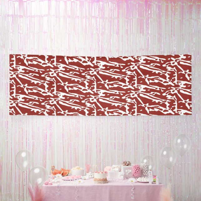Red and orange abstract shapes blend and overlap a banner (Party)