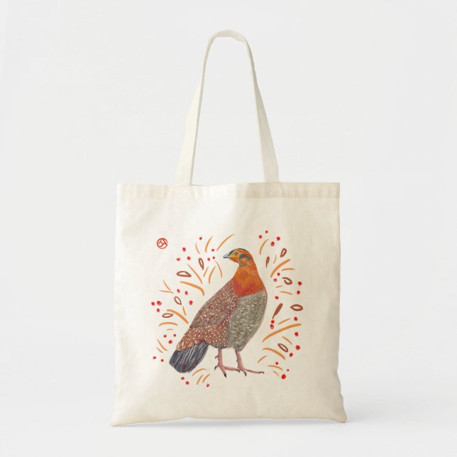 Red and orange bird tote bag (Front)