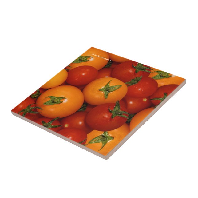 Red and Orange Cherry Tomatoes Ceramic Tile (Side)