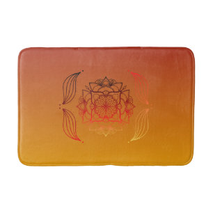 Red and Orange Ethereal Embers Floral Mandala Bath Mat