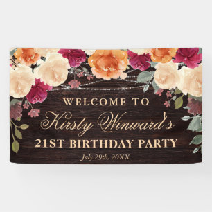 Red and Orange Fall Autumnal Flowers Birthday Banner