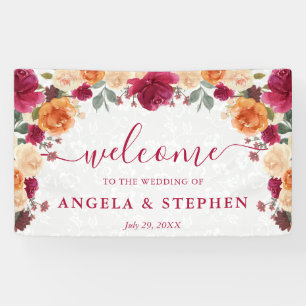 Red and Orange Fall Flowers Wedding Welcome Banner