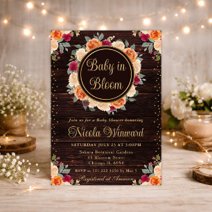 Red and Orange Fall Flowers Wreath Baby Shower Invitation