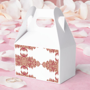 Red and orange floral design with ornamental graph favour box