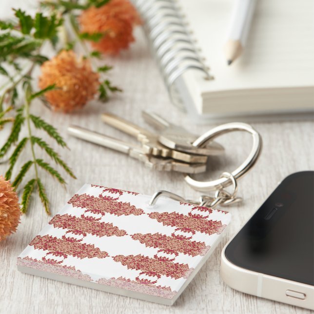 Red and orange floral design with ornamental graph key ring (Front Right)
