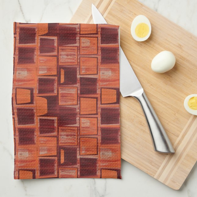 Red and Orange Geometric   Tea Towel (Quarter Fold)