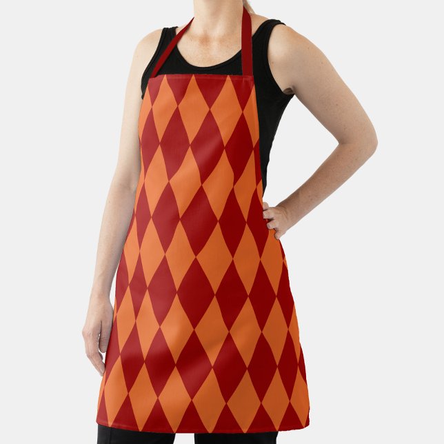Red and Orange Harlequin Checkered Design  Apron (Creator Uploaded)