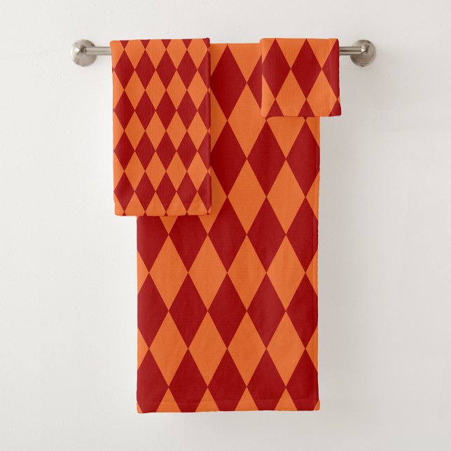 Red and Orange Harlequin Checkered Design  Bath Towel Set (Creator Uploaded)