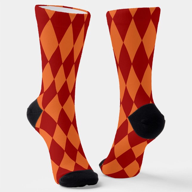 Red and Orange Harlequin Checkered Design  Socks (Creator Uploaded)