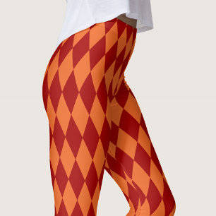 Red and Orange Harlequin Chequered Design  Leggings