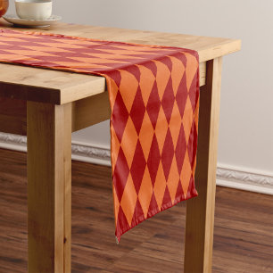 Red and Orange Harlequin Chequered Design  Short Table Runner