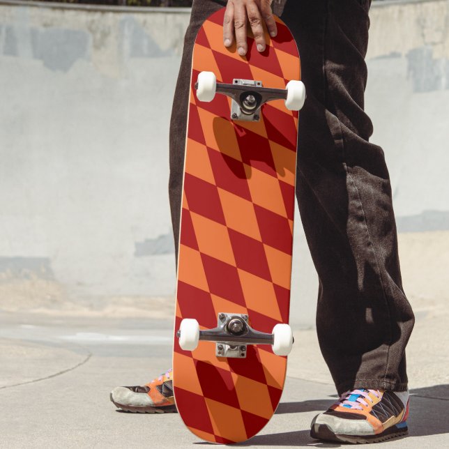 Red and Orange Harlequin Chequered Design  Skateboard (Creator Uploaded)