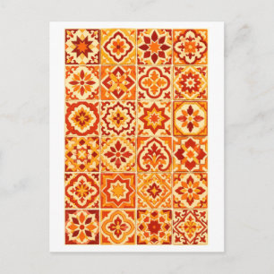 Red and Orange Moroccan Tile Collage Illustration Postcard