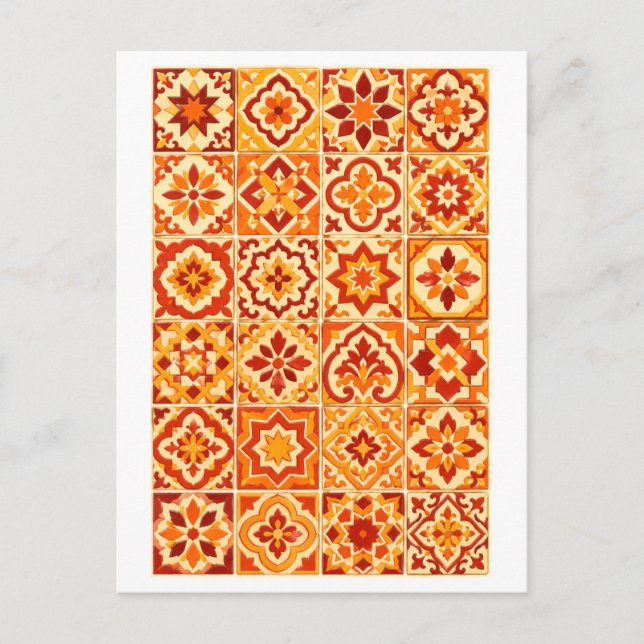 Red and Orange Moroccan Tile Collage Illustration Postcard (Front)