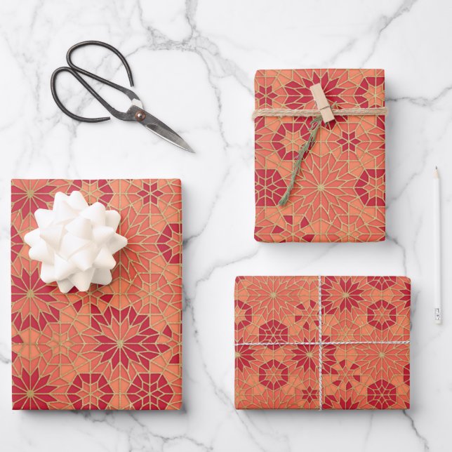 Red and orange pattern wrapping paper sheets (Front)