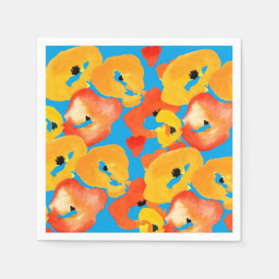 Red and orange poppies floral art napkin