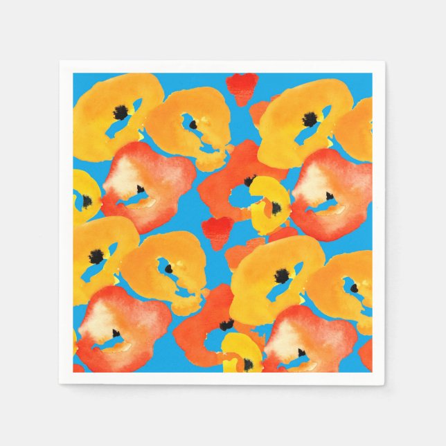 Red and orange poppies floral art napkin (Front)