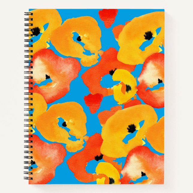 Red and orange poppies floral art notebook (Front)