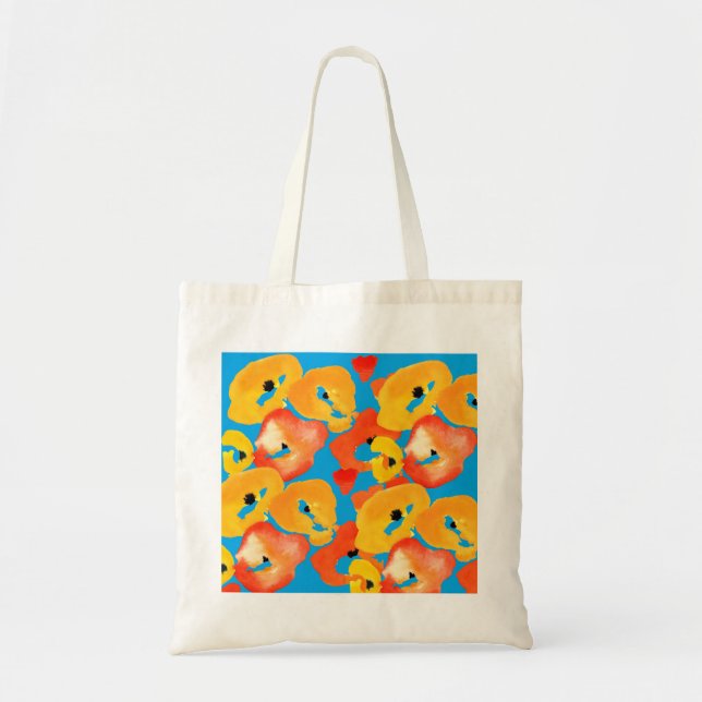 Red and orange poppies floral art tote bag (Front)
