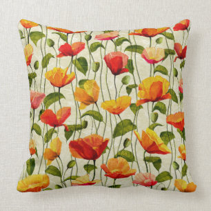 Red and Orange Poppy Pattern Cushion