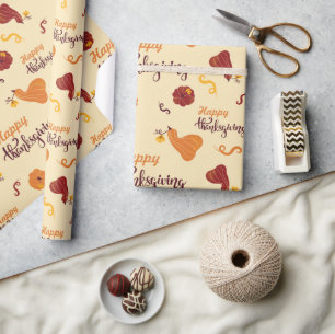 Red and Orange Pumpkins Thanksgiving Gift Seamless Wrapping Paper