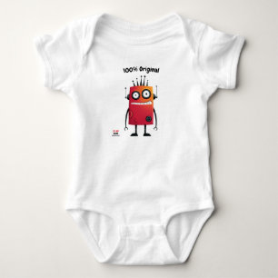 Red and Orange Robot with Crown Fun Unisex Style Baby Bodysuit
