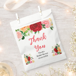 Red and Orange Roses Bridal Shower Thank You Favour Bag
