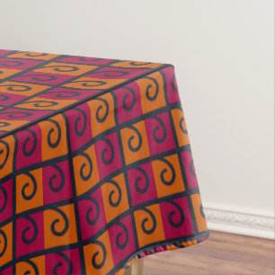 Red and Orange Squares Halloween Colours Tableclot Tablecloth