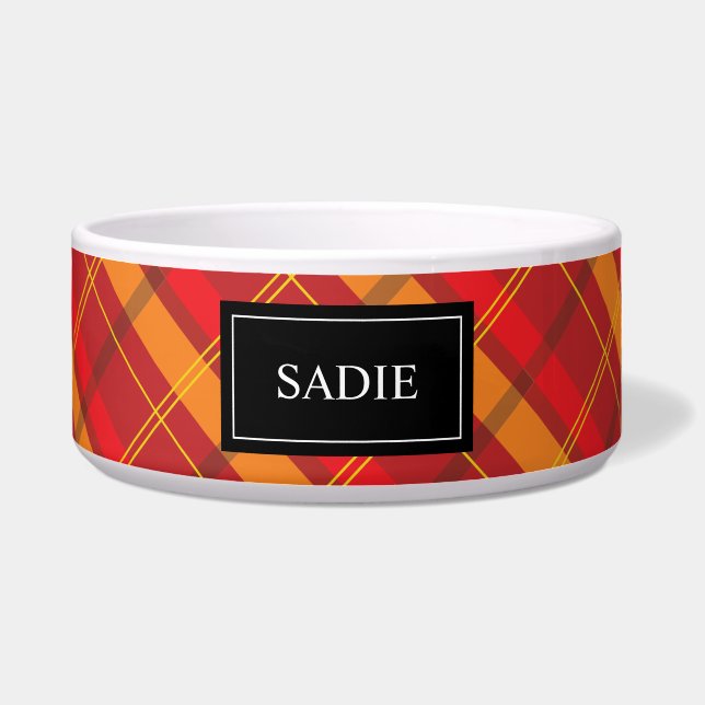 Red And Orange Tartan Pattern With Pet's Name (Front)