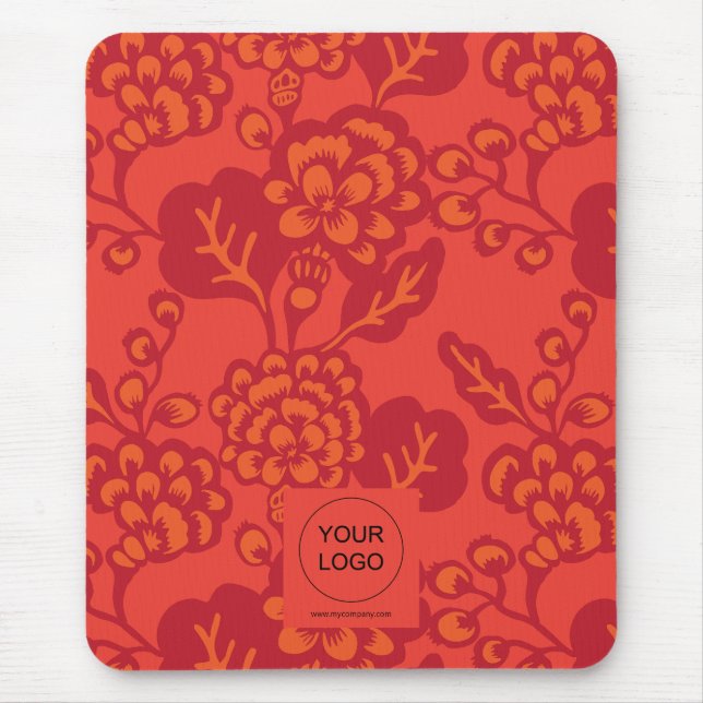 Red and Orange Vibrant and Bold Floral Pattern Mouse Pad (Front)