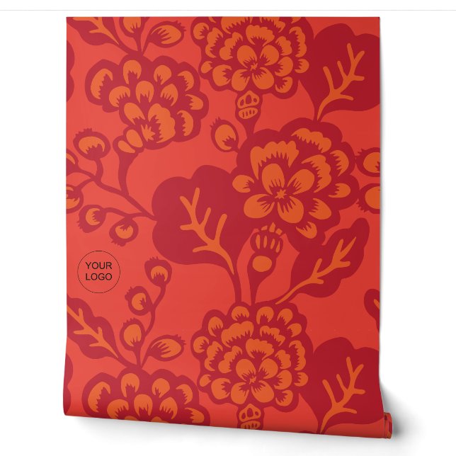 Red and Orange Vibrant and Bold Floral Pattern Wal Wallpaper (Unrolling)