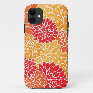 Red and Orange vintage oriental floral design iPhone 11 Case